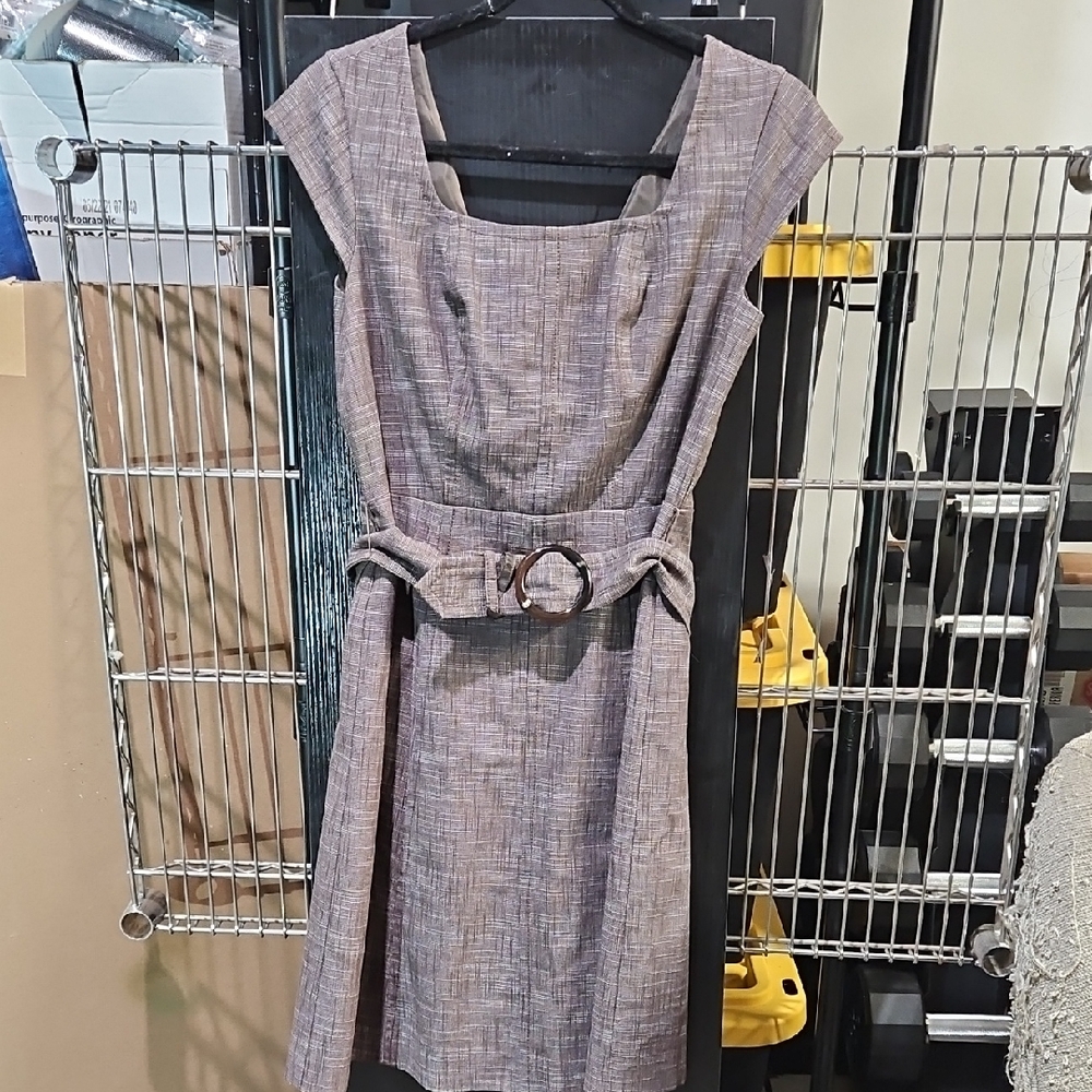 Ann Taylor Sophisticated Gray Midi Dress with Belt